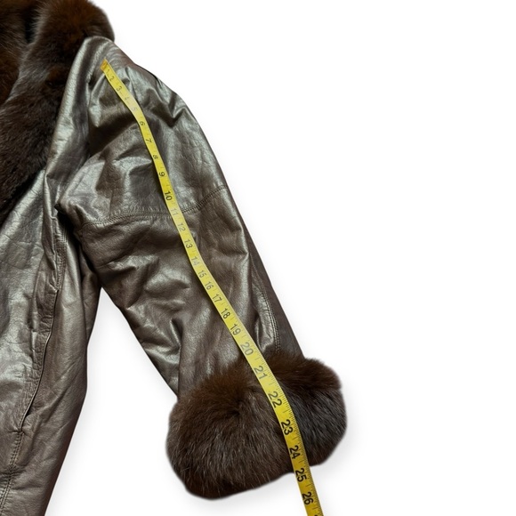 Roxiticus Brown Oversized Leather Jacket Brown Size XL Fur Trim 1980’s Vintage - Picture 4 of 8